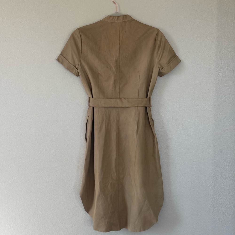 Illia Tan Beige 100% Genuine Leather Dress Belted Snap Front Sheath 6 S *Stains - Picture 4 of 13